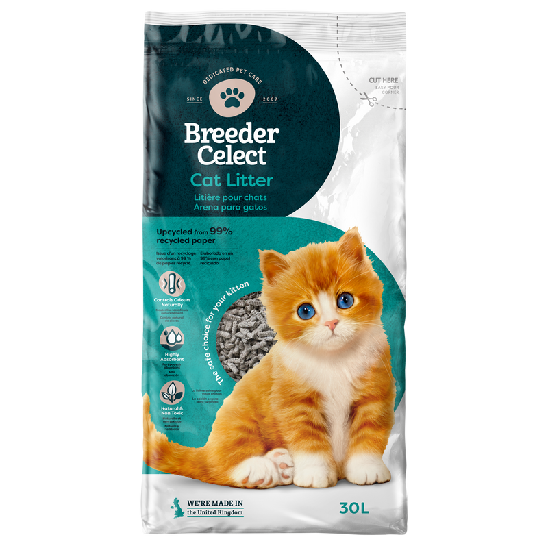 Breeder Celect Recycled Paper Cat Litter 30L