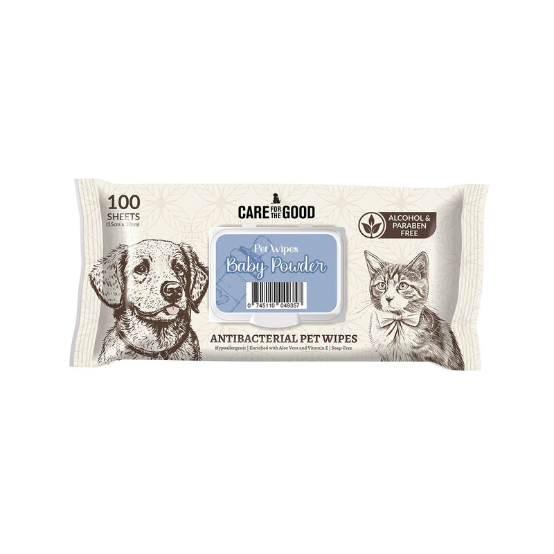 6 FOR $23.80: Care For The Good Antibacterial Pet Wipes For Cats & Dogs (Baby Powder) 100pc