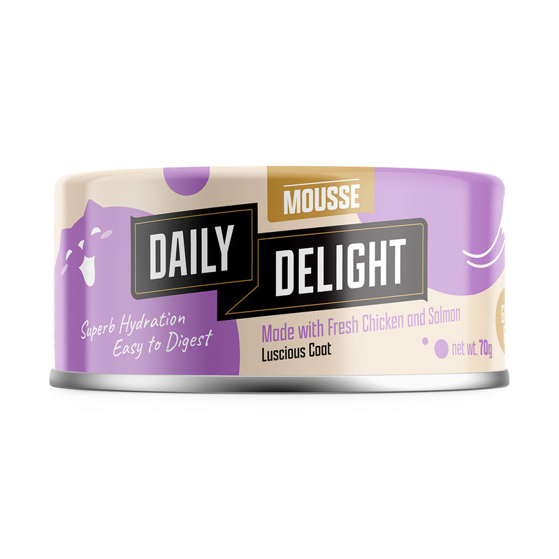 BUY 2 CTN, 5% OFF: Daily Delight Mousse with Chicken & Salmon Canned Cat Food 80g x 24 cans